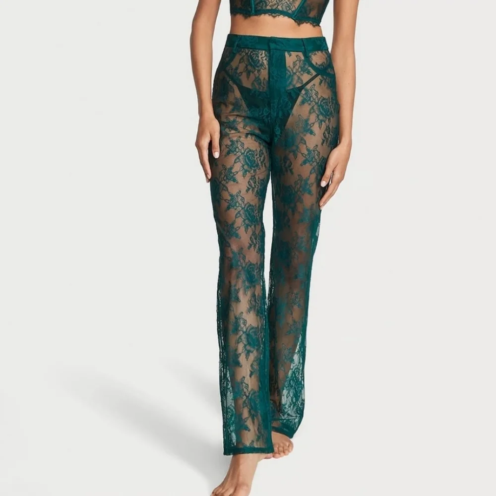 NEW VICTORIA'S SECRET VS Archives Rose Lace Pants Deepest Green Medium - Picture 2 of 5